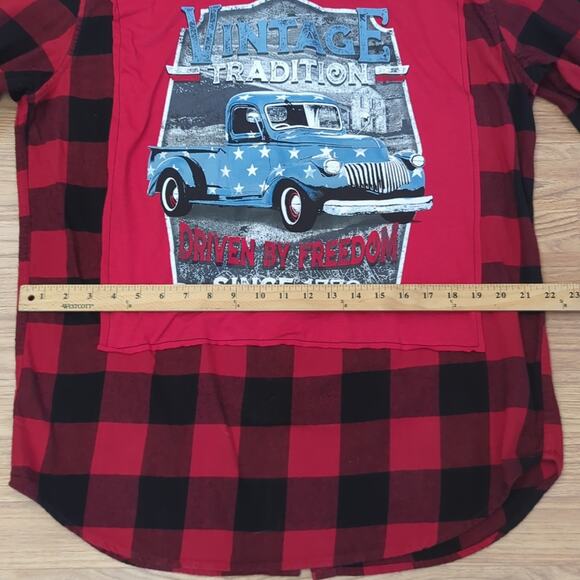 USA Tradition Truck Flannel Shirt upcycled one of a kind unisex large - Picture 6 of 8
